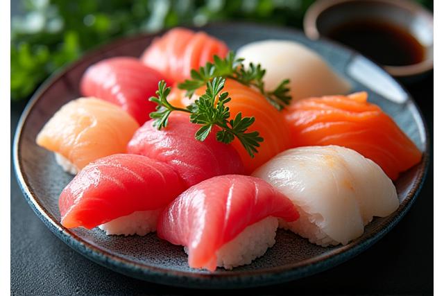 握り寿司の盛り合わせ、新鮮な魚介