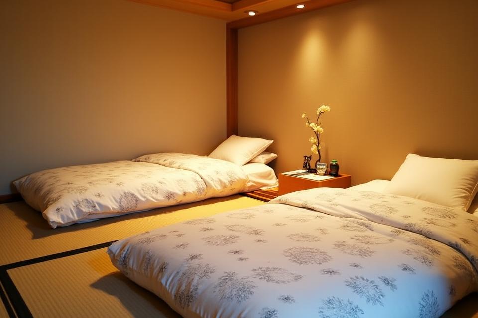 杉スイートの伝統的な寝室、畳と布団