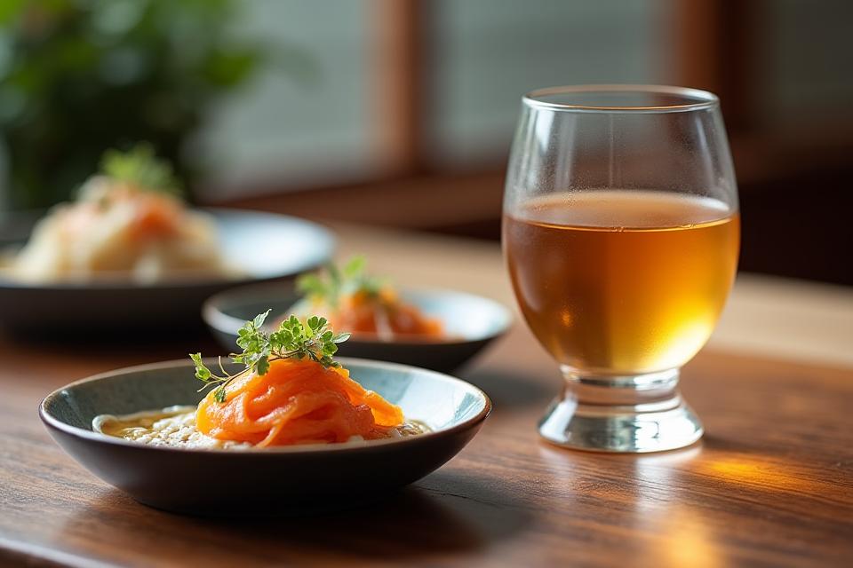 伝統的な日本酒の器と季節の懐石料理