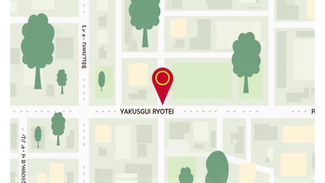 Google マップの代わりに、屋久杉料亭の場所を示す地図のイラスト